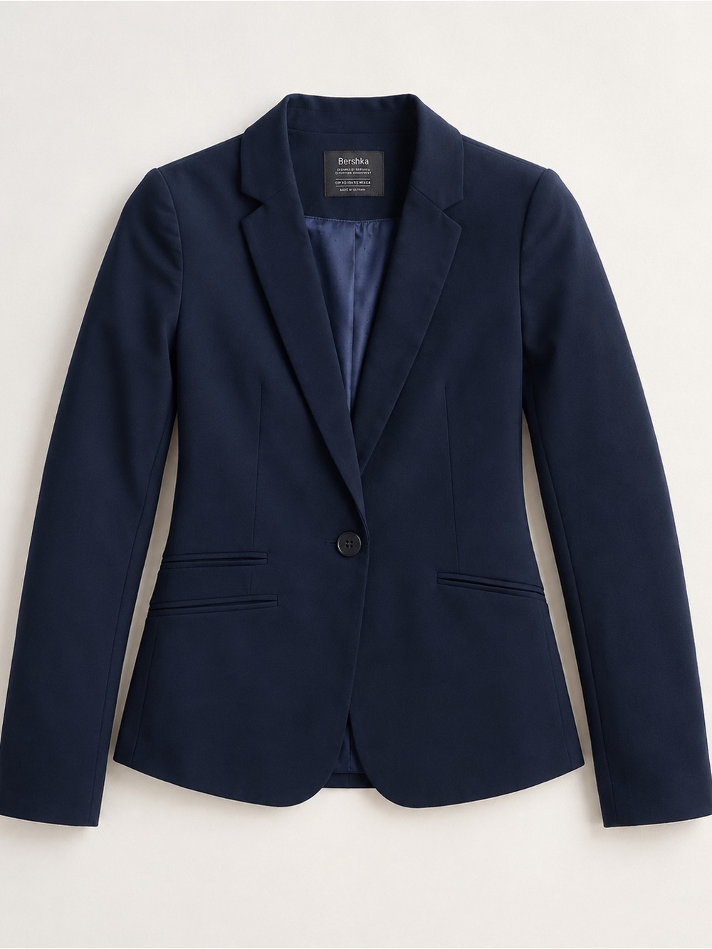 Bershka Women's Navy Single-Button Suit Jacket